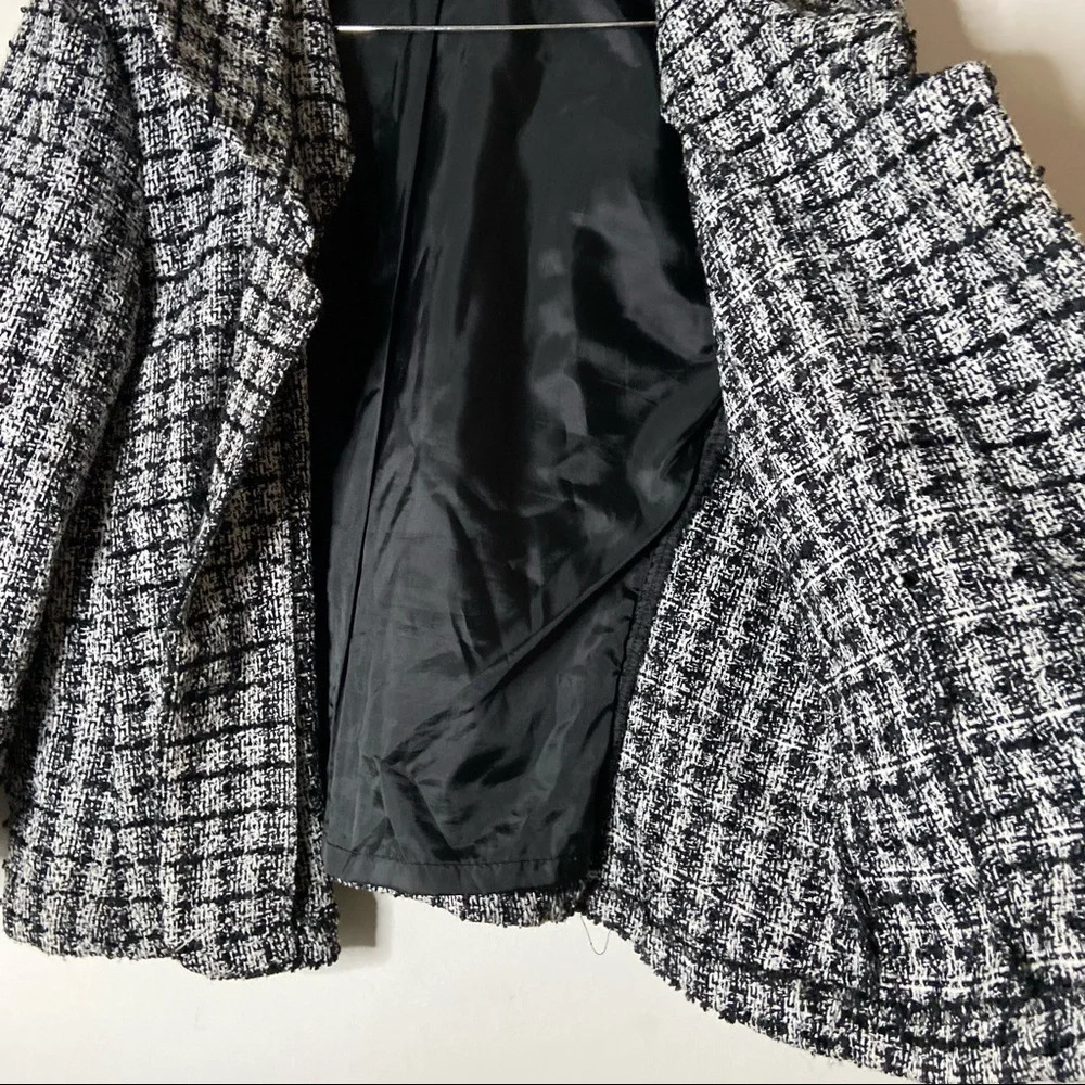 Vintage Tweed Knit Blazer Jacket Collared Plaid Sweater Size XL Office Fall - Picture 8 of 10